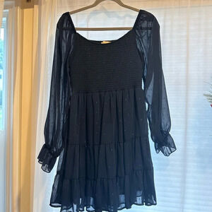 Altar'd State Navy Long Sleeve Shimmery Dress - Size Small